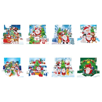 8Pcs Ziemassvētki Dimanta Krāsošana Apsveikuma Kartīti Ziemassvētkos Komplekts Īpašas formas Daļa Urbt Santa Klauss, Ziemassvētku Pastkartes