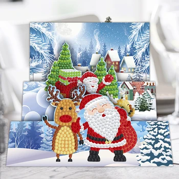 8Pcs Ziemassvētki Dimanta Krāsošana Apsveikuma Kartīti Ziemassvētkos Komplekts Īpašas formas Daļa Urbt Santa Klauss, Ziemassvētku Pastkartes