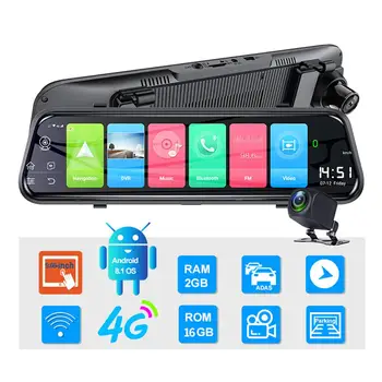 9.66 Collu Dash Cam ADAS WIFI Dual Video Ieraksts 1080P 4G Android 8.1 Objektīvs RAM2G ROM16G GPS Navigācijas Braukšanas Diktofons