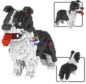 950pcs+ 6618-4 Robežu Kollijs Mikro Bloķēt Suns Modeļa Veidošanas Bloku Gudrs Alaska Modelis Pet Karikatūra Ķieģeļi Bērniem Rotaļlietas