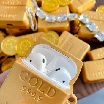 999.9 Smalka zelta ķieģeļu 1000g dārgmetālu Bezvadu Bluetooth Austiņas Gadījumā Airpods pro 3 2 1 Cute Smieklīgi 3D Silikona austiņas Vāciņu 24835