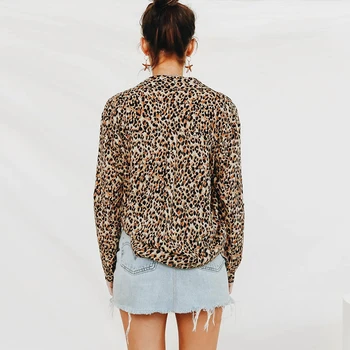 Aachoae Sexy Leopards Drukāt Sieviešu Blūze Ar Garām Piedurknēm Zaudēt Blūzes 2020. Gadam Gadījuma Savukārt Apkakle Krekls, Tunika Topi Blusas Mujer
