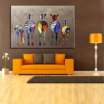 Abstrakti krāsains zebra HD druka uz kanvas glezna dzīvnieku sienas mākslas izdrukas un plakātiem dzīvojamā istaba mājas apdare bildes