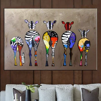 Abstrakti krāsains zebra HD druka uz kanvas glezna dzīvnieku sienas mākslas izdrukas un plakātiem dzīvojamā istaba mājas apdare bildes