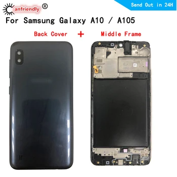 Aizmugurējais Vāciņš + Vidu Rāmis Samsung Galaxy A10 A105 SM-A105F A105G A105FN/DS A105M Korpusa Vāka Bezel Plāksnes Faceplate