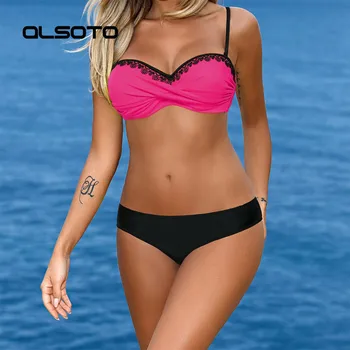 ALSOTO 2020. gada Vasaras Sexy Bikini Komplekts Cieto Bikini Push Up Peldkostīms Sievietēm Mežģīnes Lenta Peldkostīmi Sieviete peldkostīmu Biquini