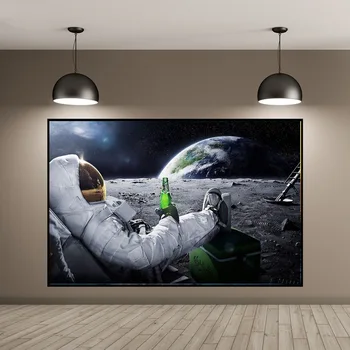 Alus Kosmosā Zemes Astronauti Relaksējošu Mēness Kanvas Glezna Plakāti un Izdrukas Sienas Art Attēlus viesistaba, Mājas Dekoru
