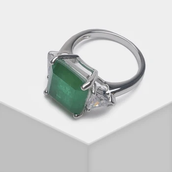 Amorita boutique Zaļš kvadrātveida dizains, modes spīdošs gredzens