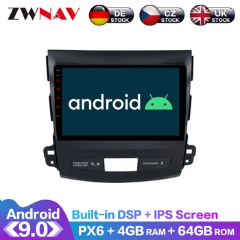 Android 9.0 4+64G PX6 DSP Carplay Radio Auto DVD Atskaņotājs, GPS navigācijas Mitsubishi Outlander 2007. - 2012. Gadam Galvas Vienības Multivides