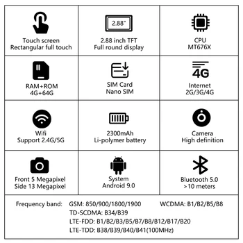 Android 9 2.88 Collu Luksusa 4GB+64GB Smart Skatīties Tālrunis 13MP Kamera 480x640 2300mAh GPS 4G LTE Smartwatch Vīrieši Galaxy Skatīties IOS
