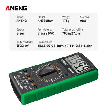 ANENG DT9205A+ Digitālais Multimetrs AC/DC Profesional Tranzistors Testeri Elektrisko Multimetro TSV Testa Mērītājs Auto Klāstu Izdevumi RMS 155720