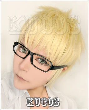 Anime Haikyuu!! Kei Tsukishima Īsu Gaismas Blondīne Cosplay Kostīmu Parūka karstumizturīgs (nav iekļauts brilles) 26503