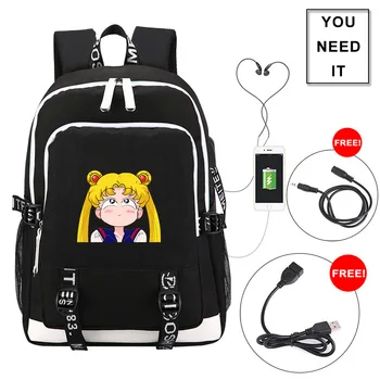 Anime Sailor Moon USB Mugursoma, kas Ceļo Klēpjdatora Pleca Soma Karikatūra Students Skolas Soma Bookbag Dāvanu 31114