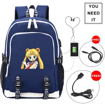 Anime Sailor Moon USB Mugursoma, kas Ceļo Klēpjdatora Pleca Soma Karikatūra Students Skolas Soma Bookbag Dāvanu