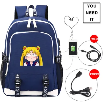 Anime Sailor Moon USB Mugursoma, kas Ceļo Klēpjdatora Pleca Soma Karikatūra Students Skolas Soma Bookbag Dāvanu
