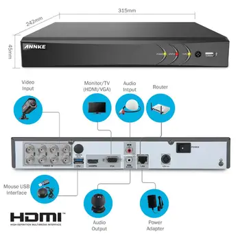ANNKE H. 265 4K 8CH Ultra HD CCTV Uzraudzības DVR 5IN1 Digitālo Video Ierakstītāju Kustību Noteikšana 5MP 8MP Analog IP Kameras