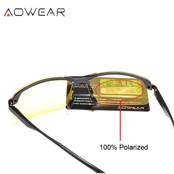 AOWEAR Alumīnija Nakts Braukšanas Brilles Anti Glare Nakts Redzamības Vadītāja Brilles Vīriešiem Polarizētās Dzeltenas Saulesbrilles Augstas Kvalitātes Ieplests