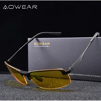 AOWEAR Alumīnija Nakts Braukšanas Brilles Anti Glare Nakts Redzamības Vadītāja Brilles Vīriešiem Polarizētās Dzeltenas Saulesbrilles Augstas Kvalitātes Ieplests