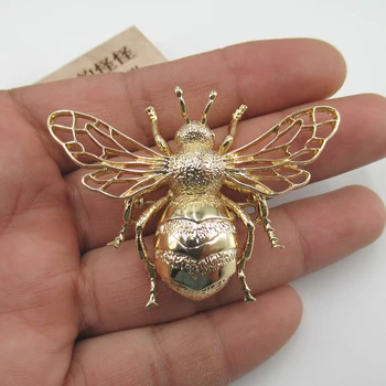 APDGG 45x60mm Dzeltenā Zelta pārklājumu Vara Bišu Kukaiņu Bumble Bee Broša