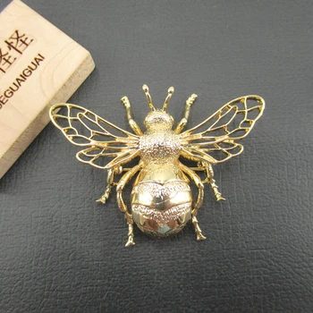 APDGG 45x60mm Dzeltenā Zelta pārklājumu Vara Bišu Kukaiņu Bumble Bee Broša