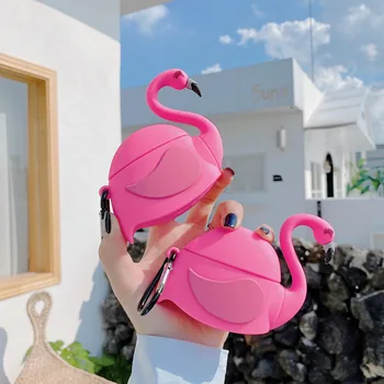 Apple Airpods 1 2 3 Gudrs 3D Karstā Rozā Flamingo Karikatūra Silikona Bezvadu Austiņas Austiņas Aizsargs Vāks AirPods Pro