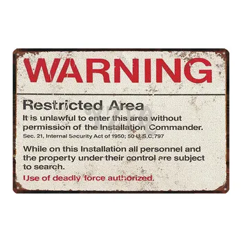 Area 51 Warninng sargāt Retro Metāla zīmju Sienas virtuves, Mājas Mākslas Vintage Dekoru Metāla Plakātu 30X20CM DU-2854 8193