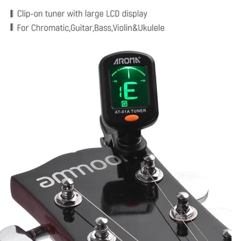 AROMĀTS-01A Grozāms Clip-on Skaņotājs LCD Displejs Hromatiskās Ģitāra havajiešu ģitāra, Bass, Vijole