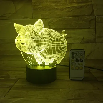 Attālos Vai Touch Kontroli Krāsains Cūku 3D LED Nakts Gaisma 5V USB Radošo Mazo Akrila Led Galda Lampa Sev Dāvanu Home Deco Dāvanu