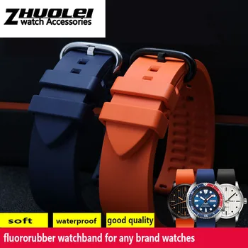 Augstas Kvalitātes fluororubber ūdensizturīgs watchband 20mm 22mm 24mm black Orange gumijas siksnas sporta niršanas skatīties piederumi