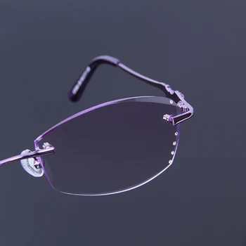 Augstas Skaidrs, UV Pārklājumu Objektīva Lasīšanas Brilles Sievietēm Rhinestone bez apmales Brilles Rāmis Violeta Gatavo Presbyopic Brilles S7038