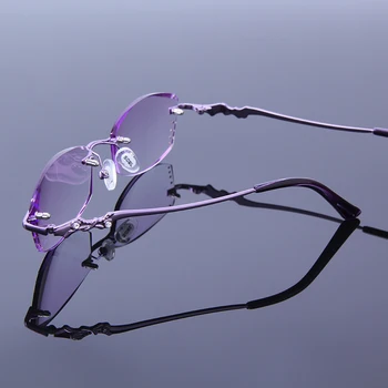 Augstas Skaidrs, UV Pārklājumu Objektīva Lasīšanas Brilles Sievietēm Rhinestone bez apmales Brilles Rāmis Violeta Gatavo Presbyopic Brilles S7038