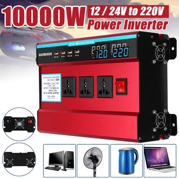 Auto Inverters Power Inverter DC12 24V uz AC 220V Maksimālā 10000W LED Displejs Auto 4 USB Ports Converter Transformatoru Modificētu Sinuss Viļņu