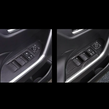 Auto Piederumi Oglekļa Šķiedras Stils Loga Slēdzi Paneļa Rāmja Vāks Melns, Uzlīmes Toyota RAV4 2019 2020