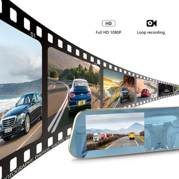 Automašīnas Dvr Spogulis Video Ieraksti 4.3 HD 1080P Cam Kustības Detektoru, 170 Grādu Plats Leņķis 24H Cikliskā Ierakstīšana Kameras