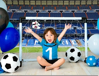 Avezano Vinila Fotogrāfijas Fona Dzimšanas Dienas Svinības Baneris Futbola Laukuma Bumbu Tēma Rotaļu Backdrops Foto Studija Photobooh