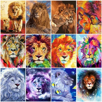 AZQSD Bezrāmju Lauva DIY Krāsošana Ar Numuriem Dzīvnieku Mūsdienīga Sienas Māksla Attēlu Akrila Krāsas Uz Audekla Mājas Dekori Mākslas darbu