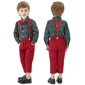 Baby Boy Apģērbs Uzstādīt Oficiālu Džentlmenis, Režģu Krekls+Zeķu Elsas Zīdaiņu Toddler Bērnu Ziemassvētku Apģērbs Puse 1-8Y