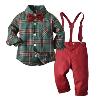 Baby Boy Apģērbs Uzstādīt Oficiālu Džentlmenis, Režģu Krekls+Zeķu Elsas Zīdaiņu Toddler Bērnu Ziemassvētku Apģērbs Puse 1-8Y