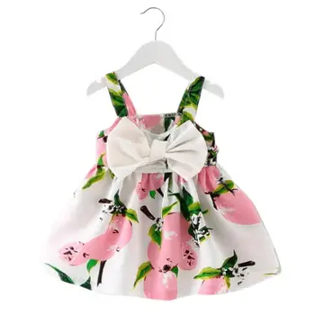 Baby Girl Apģērbu Citronu Iespiesti sundress Zīdaiņu Apģērbs bez Piedurknēm Princese loku kāzu Kleitas karstā pārdošanas cute drēbes vasarā
