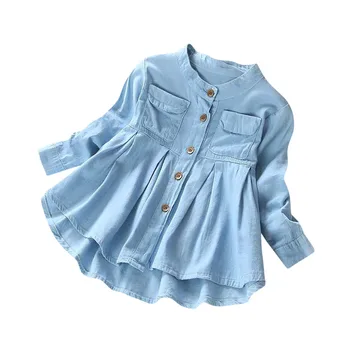 Baby Girl Apģērbu Jauno Dzimis Bērnu Drēbes, Zīdainis, Mazulis Baby Meiteņu Džinsa Ruched Garām Piedurknēm T-Krekls Topi Blūze Apģērbu Romper