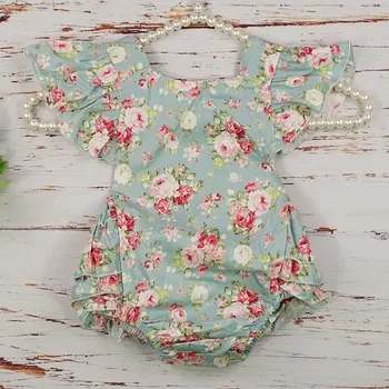 Baby Girl Savirmot Romper Jumpsuit Vasarā Jaundzimušais Mazulis Toddler Plandīšanās Piedurknēm Drēbes Roupa Infantil Zaļā Rozā Ziedu Galvas Stīpa