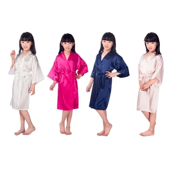 Baby Meitenes Mazulis Zīda Satīna Kimono, Halāti, Peldmētelis Sleepwear Kāzu Puķu Meitene Nakts Kleita