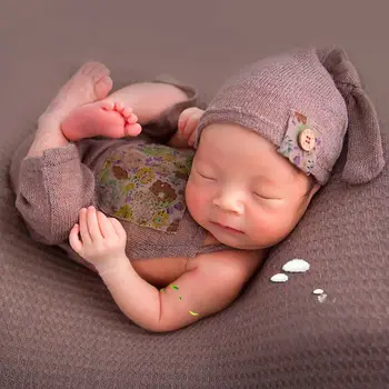 Baby Meitenes Zēni Fotogrāfija Aksesuārus Gudrs Jaundzimušo Trikotāžas Jumpsuit Cepure Komplekts P31B