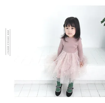 Baby Star Kleita Meitene Jaunākās Bērniem Princese Kleitas Korejiešu Stilā Bērniem Pentagramma Wtih Mežģīnes Blingbling Long Piedurknēm Kleitas Mazulis