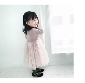 Baby Star Kleita Meitene Jaunākās Bērniem Princese Kleitas Korejiešu Stilā Bērniem Pentagramma Wtih Mežģīnes Blingbling Long Piedurknēm Kleitas Mazulis