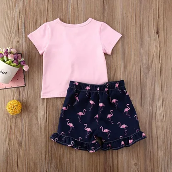 Baby toddler meitene divus gabalus summer set drēbes flamingo tshirt bikses, uzvalks bērniem drēbes meitenei