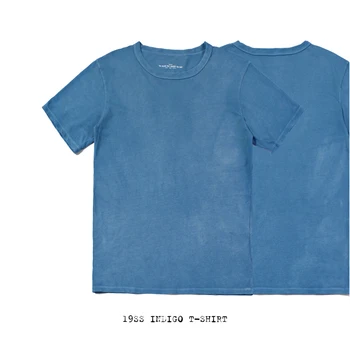 BADBOWL Augstas Kvalitātes Kokvilnas Indigo T-krekls Roku darbs Augu Krāsošana, Vīriešu T-krekls ar Īsām Piedurknēm Apaļu Kakla Japāņu Retro Stila Tops