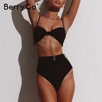 BerryGo Sexy bikini push up Augsto vidukli, peldkostīms sievietēm, Jostas, peldkostīmi, sieviešu Pavada peldkostīms Melnā bodysuit peldētāju biquini