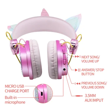 Bezvadu Bluetooth 5.0 Bērni Austiņas Karikatūra Unicorn Austiņas, Mikrofons, Spēlētājs Vadu Austiņas Brīvroku Zvanu Auriculares Dāvanas