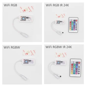 Bezvadu WIFI LED RGB Kontrolieris DC5-24V Bluetooth RGBW IR / RF Tālvadības pulti, Google, Home, Mini LED Strip RGBWW Kontrolieris